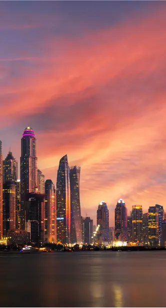 Dubai Marina luxury skyscrapers and waterfront at twilight